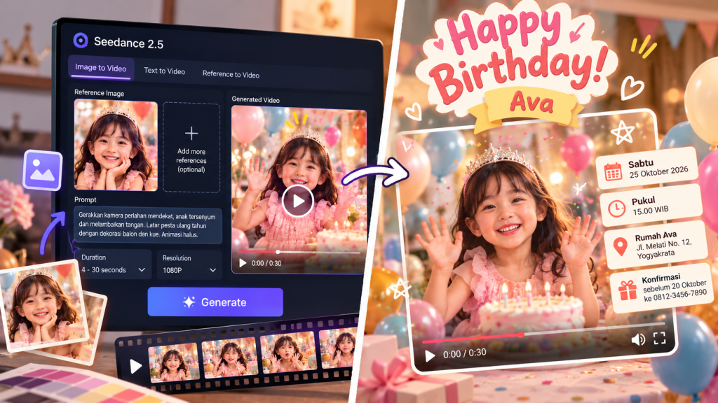 Cara Membuat Video Undangan Ulang Tahun dari Foto dengan Bantuan AI Seedance 2.5